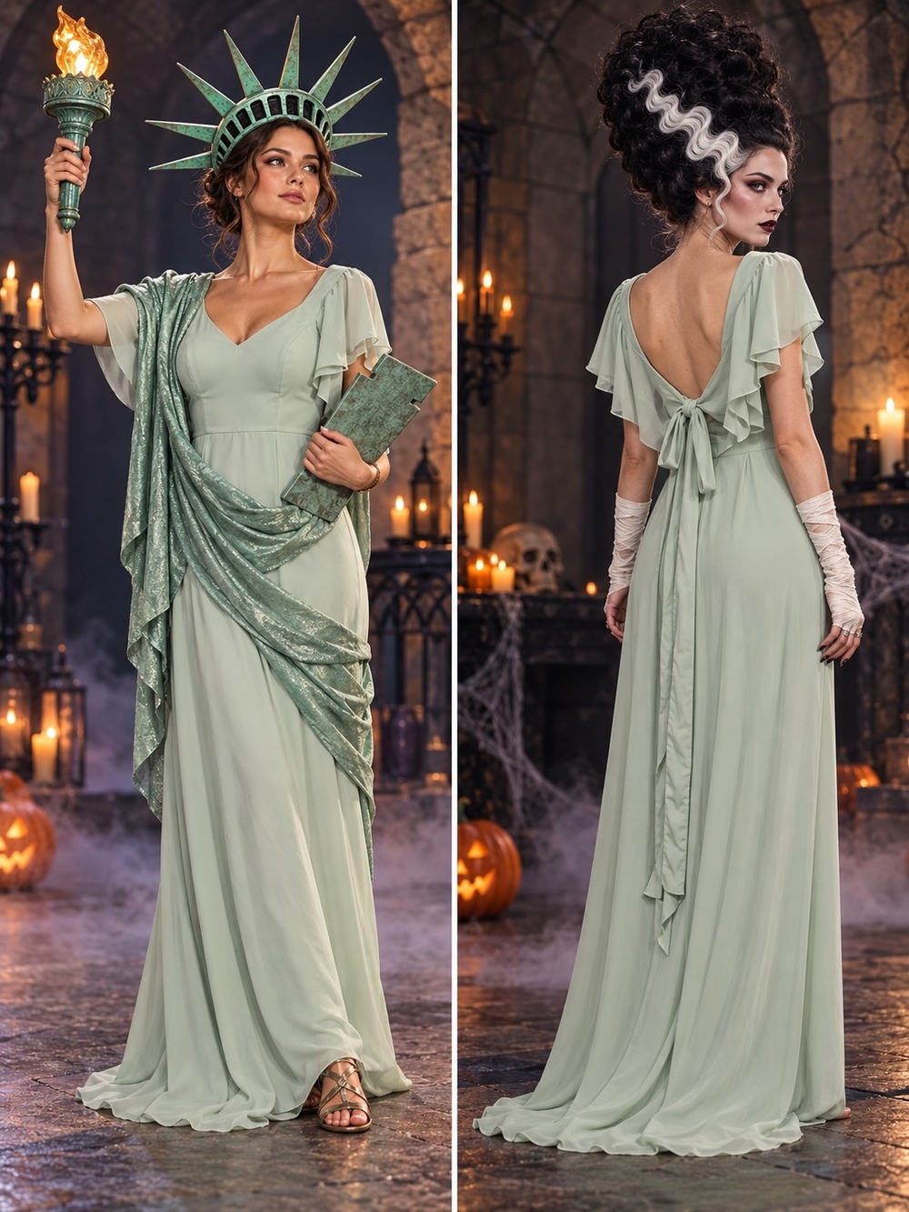 Halloween Costume Dress Azazie Mint Green Ruffle Sleeve Maxi Dress